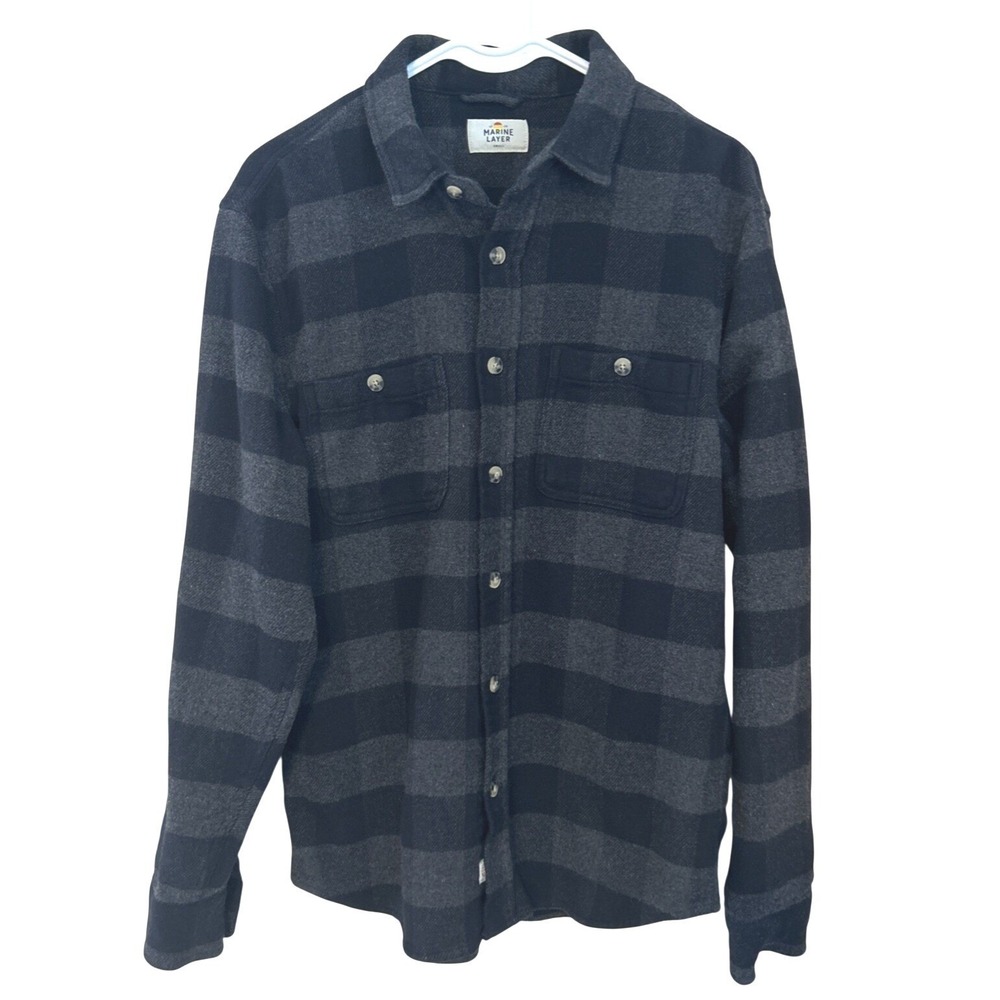 Marine Layer Men's Black Charcoal Buffalo Plaid Shacket Small